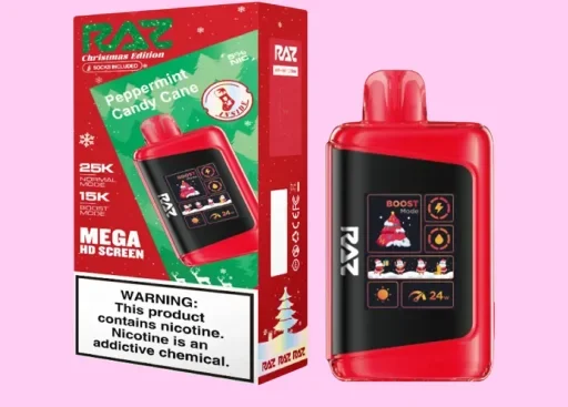 The Peppermint Candy Cane Raz DC25000 Christmas Edition which is a brilliant product from Raz DC25000 Lineup brings the holiday spirit to life with its signature peppermint flavor.
